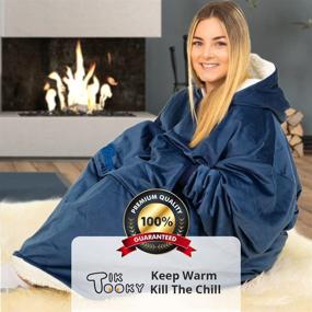 img 2 attached to 🔵 Tiktooky Comfy Blanket Hoodie: The Perfect Gift for Men, Women, Mom, and Wife - Oversized Sherpa Fleece Sweatshirt with Deep Pocket, Elastic Sleeve, and Warm Hooded Robes in Blue