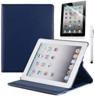 🔵 navy blue ruban ipad case - protective cover with multiple angles stand for ipad 2 3 4 (old model) - automatic wake/sleep feature and screen protector logo