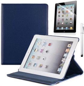 img 4 attached to 🔵 Navy Blue RUBAN iPad Case - Protective Cover with Multiple Angles Stand for iPad 2 3 4 (Old Model) - Automatic Wake/Sleep Feature and Screen Protector