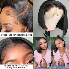 img 3 attached to 👩 12-inch Short Bob Wigs 13x4 Lace Front Human Hair Wigs - Straight Brazilian Virgin Bob Wigs for Black Women, Bleached Knots, Pre-Plucked with Baby Hair