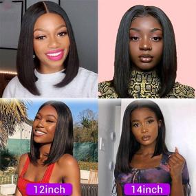 img 2 attached to 👩 12-inch Short Bob Wigs 13x4 Lace Front Human Hair Wigs - Straight Brazilian Virgin Bob Wigs for Black Women, Bleached Knots, Pre-Plucked with Baby Hair