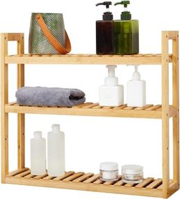 img 4 attached to 🏺 HYNAWIN Бамбуковые полки: универсальная настенная стойка с 3 уровнями регулировки для хранения в ванной комнате и кухне