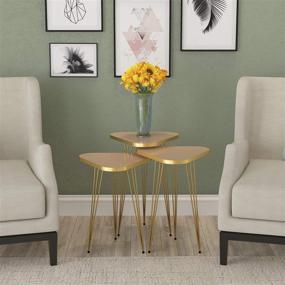 img 1 attached to 🎨 Stylish Set of 3 High Gloss Nesting End Tables in Cappuccino/Gold Finish