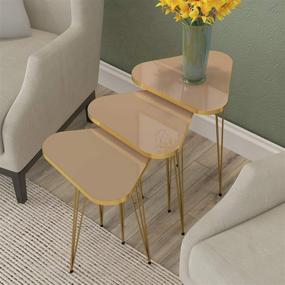 img 2 attached to 🎨 Stylish Set of 3 High Gloss Nesting End Tables in Cappuccino/Gold Finish