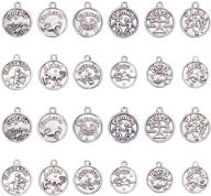 exquisite tupalizy 24pcs zodiac sign charms bulk for unique jewelry making: vintage round 12 constellation pendants for diy craft and memorable gifts (antique silver) logo