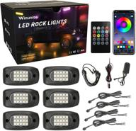 🌈 winunite 6 pods rgb led rock lights with wires, 90 leds waterproof music mode/29 color changing modes, app/remote control neon led light kit for off-road trucks suv car atv utv boat (includes 4pcs wires) logo