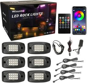 img 4 attached to 🌈 Winunite 6 Pods RGB LED Rock Lights with Wires, 90 LEDs Waterproof Music Mode/29 Color Changing Modes, APP/Remote Control Neon LED Light Kit for Off-Road Trucks SUV Car ATV UTV Boat (Includes 4Pcs Wires)