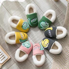 img 1 attached to 🦕 Dinosaur Cotton Knit House Slippers for Little Kids - Warm and Cozy, Cute Cartoon Plush Non-Slip Winter House Shoes