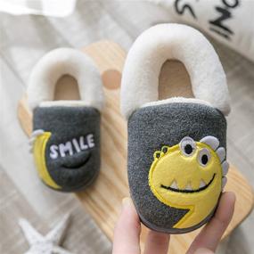 img 2 attached to 🦕 Dinosaur Cotton Knit House Slippers for Little Kids - Warm and Cozy, Cute Cartoon Plush Non-Slip Winter House Shoes