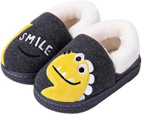 img 4 attached to 🦕 Dinosaur Cotton Knit House Slippers for Little Kids - Warm and Cozy, Cute Cartoon Plush Non-Slip Winter House Shoes