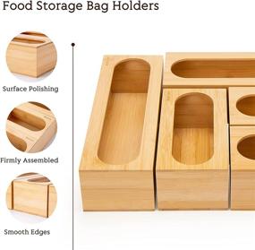 img 1 attached to 👜 Ackitry Bamboo Food Bag Storage Organizer: Premium 5-Piece Holder and Dispenser Compatible with Various Bag Sizes in the Kitchen Drawer