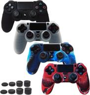 🎮 pandaren ps4 controller skin - grip studded silicone cover with anti-slip protection (4 skins + 8 fps pro thumb grips) - black, white, camouflage red, camouflage blue logo