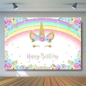 img 2 attached to 🦄 COMOPHOTO Gold Unicorn Birthday Backdrop with Glitter Rainbow Floral Party Design - Perfect Photography Background for Unicorn Baby Girls Bday Party - Supplies Included (7' x 5')