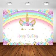 🦄 comophoto gold unicorn birthday backdrop with glitter rainbow floral party design - perfect photography background for unicorn baby girls bday party - supplies included (7' x 5') logo