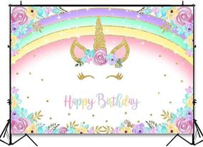 img 1 attached to 🦄 COMOPHOTO Gold Unicorn Birthday Backdrop with Glitter Rainbow Floral Party Design - Perfect Photography Background for Unicorn Baby Girls Bday Party - Supplies Included (7' x 5')