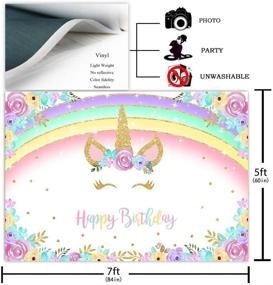 img 3 attached to 🦄 COMOPHOTO Gold Unicorn Birthday Backdrop with Glitter Rainbow Floral Party Design - Perfect Photography Background for Unicorn Baby Girls Bday Party - Supplies Included (7' x 5')