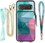 zve galaxy s10 plus wallet case with credit card holder slot and crossbody chain handbag purse design - diamond, for samsung galaxy s10 plus (2019), 6.4 inch logo