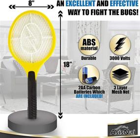 img 1 attached to 🪰 ASISNAI Bug Zapper Racket - 18" Electric Fly & Mosquito Swatter - Effective Indoor/Outdoor Killer - Battery-Operated Tennis Zap with 3000 Volts - Yellow Color - Includes 2 AA Batteries