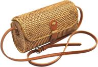 medium brown haan handwoven wicker rattan oval crossbody bag purse wallet for women logo