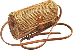 img 4 attached to Medium Brown HAAN Handwoven Wicker Rattan Oval Crossbody Bag Purse Wallet for Women