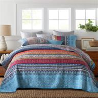 y-plwomen boho quilt set queen - vibrant bohemian stripe bedspread, lightweight microfiber (3 piece, queen) logo