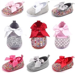 img 3 attached to Sparkly Bow Diamonds Princess Dress Shoes for Baby Girls - Mary Jane Flats with Anti-Slip Soles - Ideal for Infant Crib Shoes