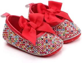 img 1 attached to Sparkly Bow Diamonds Princess Dress Shoes for Baby Girls - Mary Jane Flats with Anti-Slip Soles - Ideal for Infant Crib Shoes