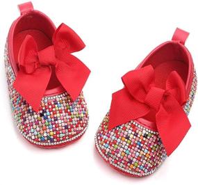 img 4 attached to Sparkly Bow Diamonds Princess Dress Shoes for Baby Girls - Mary Jane Flats with Anti-Slip Soles - Ideal for Infant Crib Shoes