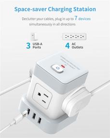 img 3 attached to 🔌 10 ft Flat Plug Cube Power Strip Extension Cord with USB Ports - Baykul, Compact Charging Station for Home Office, Travel, Cruise Ship - 4 AC Outlets, Long Power Cord, Overload Protection