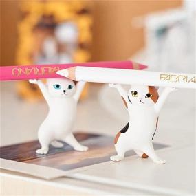 img 2 attached to Набор из 5 стоек для наушников Dancing Cat для AirPods 1/2/3 - дизайн танца кошачьего гроба - держатель для наушников и ручек - настольная стойка для дисплея - милый декоративный кукольный образец.