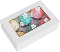 cupcake boxes with inserts - 6 holders, large white standard bakery boxes - 9x6x3inch with window - food grade cake carrier container for muffins - gift treat bulk box - pack of 15 логотип