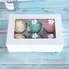 img 3 attached to Cupcake Boxes with Inserts - 6 Holders, Large White Standard Bakery Boxes - 9x6x3inch with Window - Food Grade Cake Carrier Container for Muffins - Gift Treat Bulk Box - Pack of 15