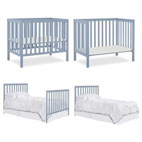 img 1 attached to 🌙 Dream On Me Edgewood Dusty Blue 4-in-1 Convertible Mini Crib - Enhanced SEO