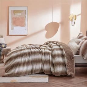 img 3 attached to 🛏️ Bedsure Faux Fur Duvet Cover - Soft Brown Ombre Fuzzy Bedding Set for Queen Size Beds, Warm Winter Duvet Cover with 2 Pillow Shams