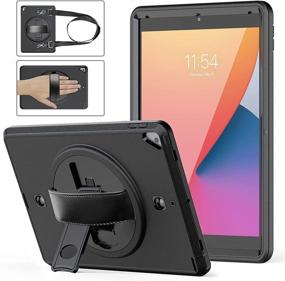 img 4 attached to 📱 Full Body Protective Case for iPad 9th/8th/7th Gen & 10.2'', Detachable Shoulder Strap, Pencil Holder, 360° Kickstand & Hand Strap (Black)