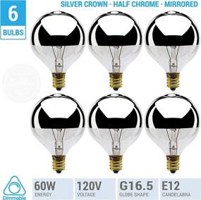 img 3 attached to (6 Pack) G16 1/2/SL Incandescent Light Bulb - Dimmable, Silver Half Chrome Crown with Mirror Finish – 60 Watt (6 Pack)