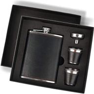 🎁 premium 8 oz hip flask gift set with leather cover - stainless steel flasks for liquor, 2 cups & funnel included - perfect men's gift logo