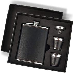 img 4 attached to 🎁 Premium 8 Oz Hip Flask Gift Set with Leather Cover - Stainless Steel Flasks for Liquor, 2 Cups & Funnel Included - Perfect Men's Gift