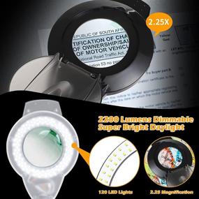 img 2 attached to 🔍 Лупа с ярким дневным светом NUEYiO Ultra-Bright LED с 4.1-дюймовой стеклянной линзой, яркостью 2200 люмен с плавной регулировкой яркости, маневренными руками и светодиодным освещением для ремесел, ремонтных работ, тонкой работы - увеличение 2.25X (черный)