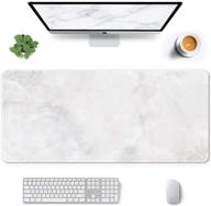 🖱️ auhoahsil large gaming mouse pad, full desk xxl extended mouse pad 35" x 15", waterproof desk mat with stitched edges, non-slip laptop computer keyboard mousepad for office and home, white marble design logo