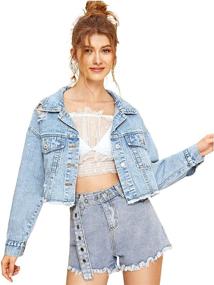 img 4 attached to Floerns Women's Long Sleeve Denim Jean Jacket: Classic Button-Down Style &amp; Easy Wash Fabric