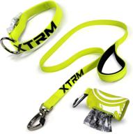 🐶 xtrm dog collar leash set - heavy duty patented lock, flash buckle, long silicone leashes, poop dispenser (yellow, m) logo