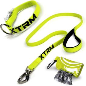 img 4 attached to 🐶 XTRM Dog Collar Leash Set - Heavy Duty Patented Lock, Flash Buckle, Long Silicone Leashes, Poop Dispenser (Yellow, M)