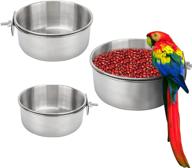 🐦 bird feeding dish cups set of 3 - stainless steel parrot food bowl with clamp holder for cockatiel, conure, budgies, parakeet, macaw, finches, lovebirds & small animals in birdcage coop logo