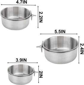 img 3 attached to 🐦 Bird Feeding Dish Cups Set of 3 - Stainless Steel Parrot Food Bowl with Clamp Holder for Cockatiel, Conure, Budgies, Parakeet, Macaw, Finches, Lovebirds & Small Animals in Birdcage Coop