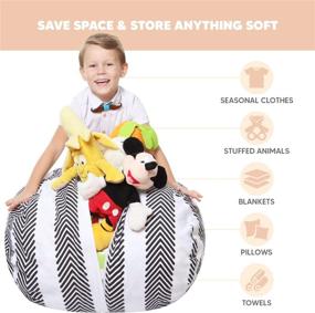 img 3 attached to 🧸 Stuffed Animal Storage Bean Bag – Toy Organizer and Chair for Kids Holds 90+ Plush Toys – Cotton Canvas Cover for Boys and Girls Ages 4-11 by 5 STARS UNITED, Black Stripes