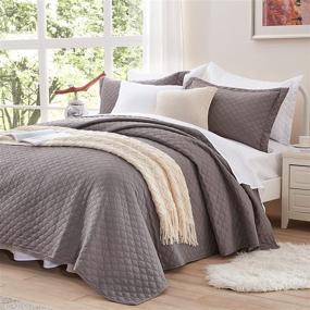 img 4 attached to NexHome Charcoal & Grey Quilt Sets Bedspreads King Size Soft Reversible Coverlet Diamond Quilted - All-Season 3pcs (106” x 96”)