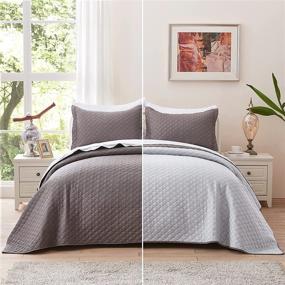 img 3 attached to NexHome Charcoal & Grey Quilt Sets Bedspreads King Size Soft Reversible Coverlet Diamond Quilted - All-Season 3pcs (106” x 96”)