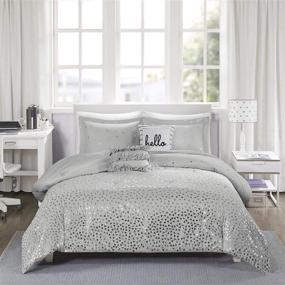 img 1 attached to 🔺 Intelligent Design Zoey Triangle Metallic Print Comforter Set - Full/Queen Grey/Silver 5 Piece