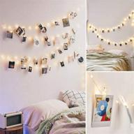 🌟 50led 20 photo clips string fairy lights: perfect battery powered decoration for living room, bedroom, indoor christmas party, wedding, and photo picture hanging display – 16ft warm white, 3aa battery operated логотип